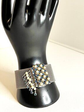 Elegant Vintage Silver-Tone Wide Mesh Cuff Bracelet